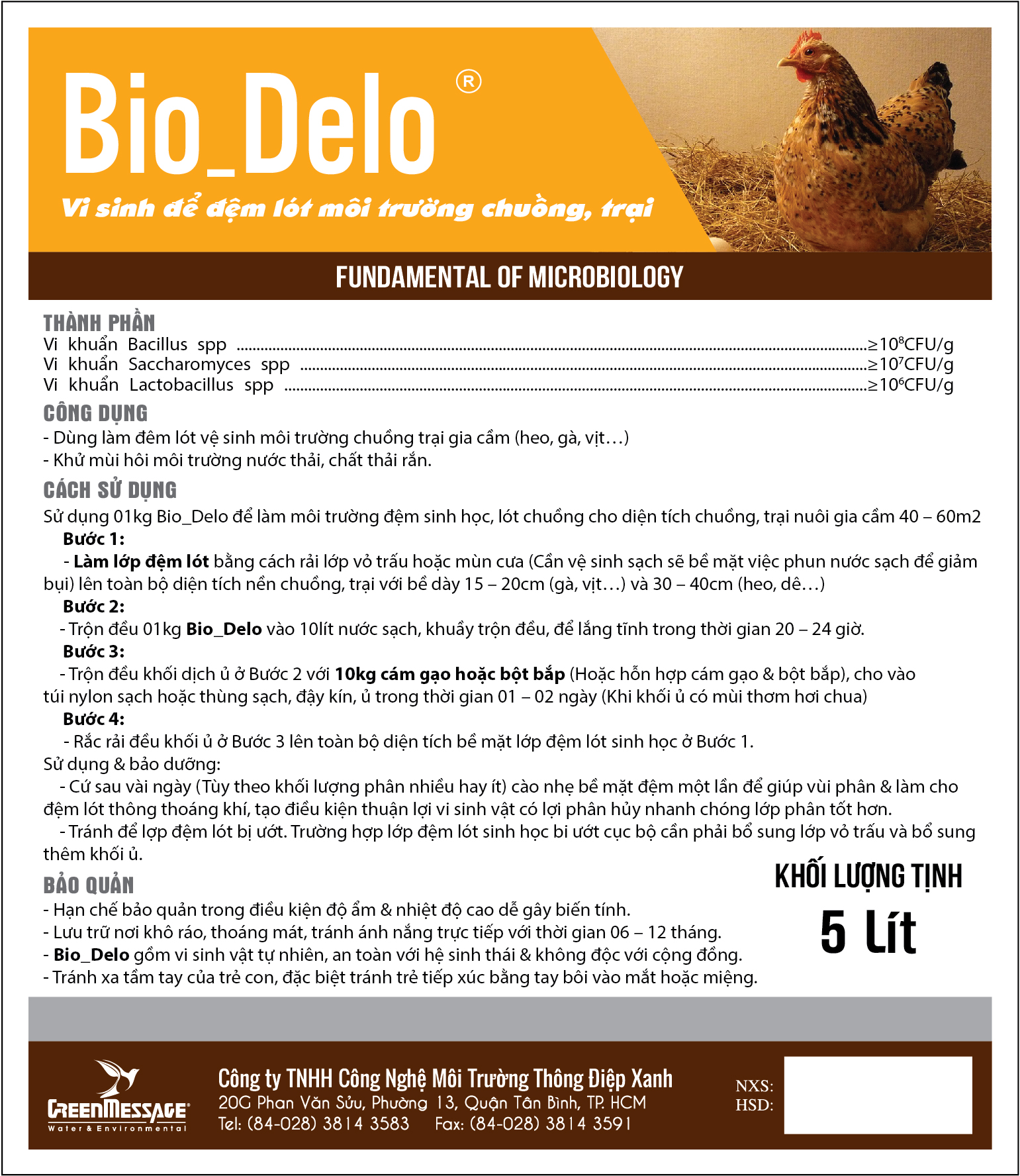 Bio_Delo - Vi sinh để đệm lót môi trường chuồng, trại (Dạng lỏng)