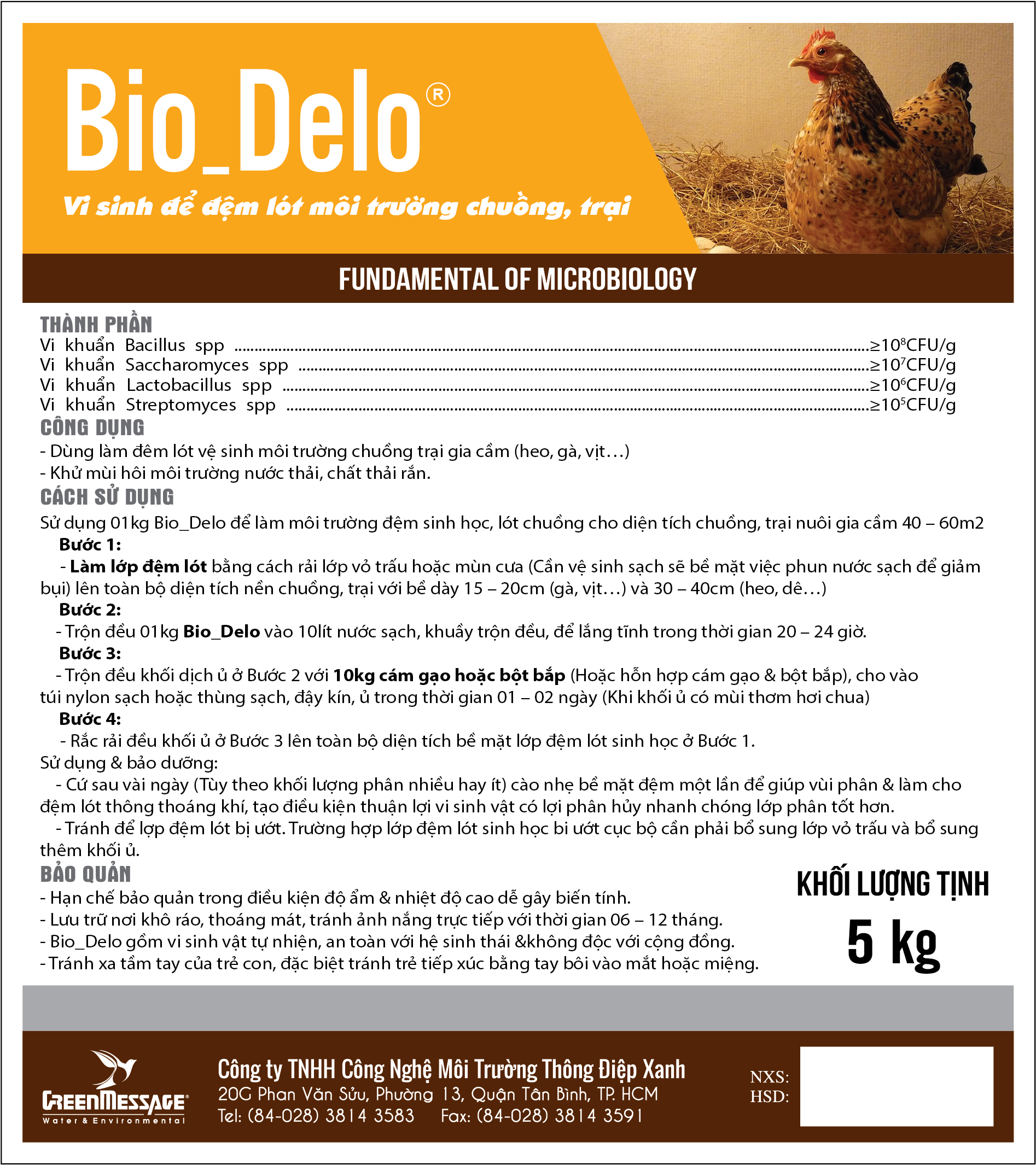 Bio_Delo - Vi sinh để đệm lót môi trường chuồng, trại (dạng rắn)